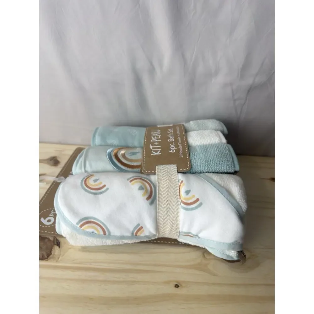 Kit + Pearl 6 Piece Baby Bath Set 3 Hooded Towels 3 Washcloths Unisex NWT